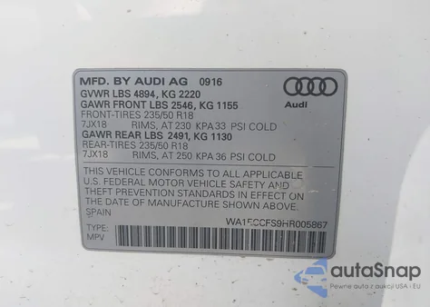 2017 Audi Q3 2.0T Premium из США, поврежденный, VIN WA1ECCFS9HR005867